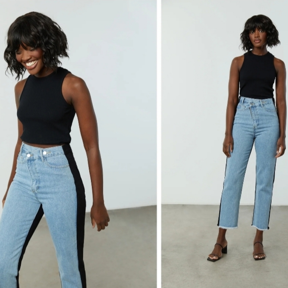 OAK + FORT High Rise Jeans in Blue and Black